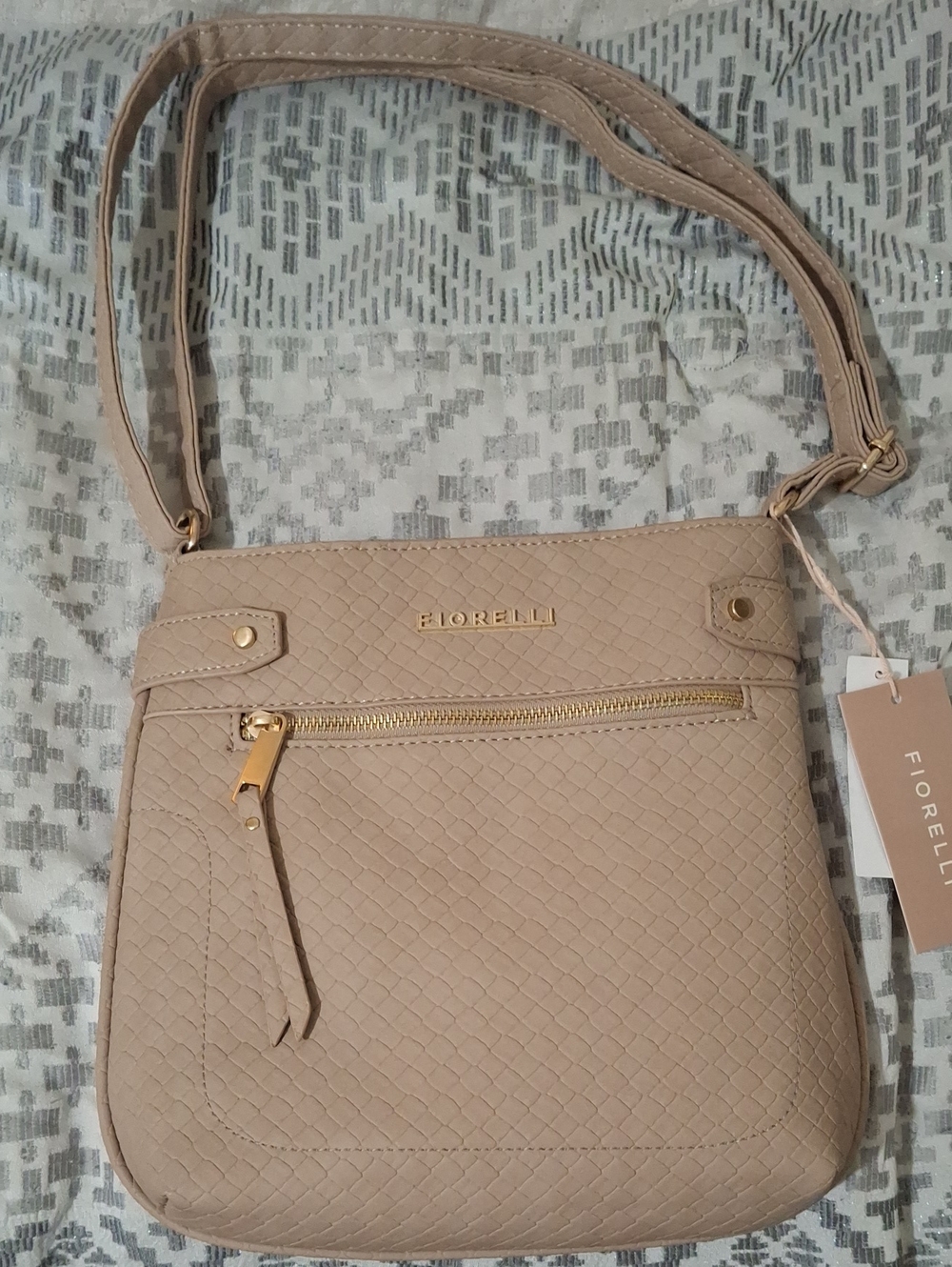 Fiorelli Beige Quilted Crossbody Bag with Gold Accents